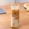 Taza de agua de vidrio para mujer, estilo coreano, cuadrada, de alto valor de color, con tapa, transparente, simple, de fondo plano, para calentar el café del hogar.