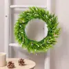 1 Pieza Corona de Flores Artificiales para Exteriores, Hojas Verdes Exuberantes + Gipsofila Rosa, Corona Floral Artificial de Primavera Verano para Puerta, Corona de Follaje Artificial Hecha a Mano para Puerta Principal, Ventana, Decoración Interior Exterior, Guirnalda Artificial Rústica de Granja Colgante