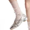 Calcetines de Malla de Verano hasta la Rodilla Estilo Ballet con Encaje de Lazo 3D Calcetines Transparentes Cortos Combinados con Medias de Seda de Vidrio Mary Jane