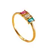 Anillo de acero inoxidable de moda transfronterizo, anillo de circón colorido elegante de lujo ligero, anillo de pareja chapado en oro de 18k, joyería para la mano