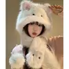 Nuevo Bonito Sombrero de Felpa con Orejas de Gato para Mujer, Versátil Cálido Engrosado para Otoño e Invierno, Sombrero Lei Feng con Protección para el Cuello y Bufanda para Invierno