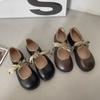 2025 Nuevos Populares Marrones Redondos con Cordones Planos Mary Janes JK Zapatos Japoneses de Gama Alta Pequeños de Cuero para Mujer
