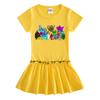 2023 verão novo estilo coreano roupas infantis vestido de manga curta meia manga bebê orelha de madeira plissada estilo ocidental saia fina