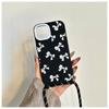 Funda para teléfono móvil con lazo estilo Ins para Apple 15, con correa cruzada, compatible con iPhone 14, Pro Max, funda blanda negra de 13 pulgadas.