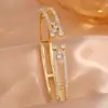 RAKOL Moda Luxo Leve Cobre Incrustado Zircônia Trevo de Quatro Folhas Aberto Ajustável Pulseira Feminina Nicho Toque de Alto Padrão Joia de Mão