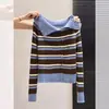 Este elegante cárdigan de punto a rayas con bloques de color y cuello Peter Pan es perfecto para los atuendos de principios de otoño y tiene un diseño genial.