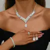 En stock, joyería explosiva para bodas, collar, pendientes, pulsera, anillo, joyería, traje de lujo con diamantes de imitación, conjunto nupcial, cadena