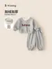 Bangxuan Huzhou Zhili Roupa Infantil Conjunto para Meninas Primavera e Outono Novo Moletom com Gola Redonda e Calça Jogger Conjunto de Duas Peças para Crianças