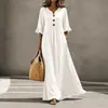 Ropa de otoño transfronteriza europea y americana para mujer 2026, nuevo vestido largo de color liso con cuello en V, vestido holgado elegante y con estilo con bolsillos
