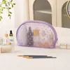 Bolsa de Maquiagem em Renda Aveludada em Formato de Coração, Bolsa de Armazenamento Multifuncional Portátil Visível, Bolsa Cor Roxo Taro, Bolsa Simples de Grande Capacidade