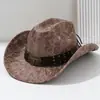 Sombrero vaquero occidental unisex de cuero PU para hombre y mujer, cinturón con remache de cabeza de vaca de metal, sombrero de fiesta, sombrero de moda, sombrero de jazz