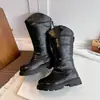 Botas longas e quentes forradas com fleece para meninas para outono e inverno, botas de neve de cano alto infantis, botas de couro estilosas de princesa para meninas