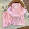 Cardigã de Algodão Nuvem de Verão com Gola Lapela, Estilo Doce e Menina, Pijama Popular de Desenho Animado, Shorts de Manga Curta, Conjunto de Roupa de Casa Feminina