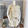 Conjunto de Duas Peças Moda de Alta Qualidade: Camisa com Gravata e Shorts de Barra Reta para Mulheres 2026 Verão Novo Estilo Coreano Conjunto Casual de Moda