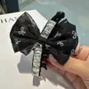 Pinza para el pelo de malla con lazo para mujer, estilo dulce y fresco, pinza banana de alta calidad con pedrería y diamantes