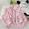 Pijama de Outono Feminino Novo Estilo Quente Cardigã de Algodão Nuvem Gola Lapela Manga Longa Calça Longa Conjunto Casual para Casa Venda por Atacado Transfronteiriça