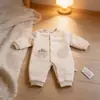 Estilo Novo Outono e Inverno Macacão Acolchoado para Bebê 120g com Bordado de Desenho Animado Tecido de Algodão Macacão de Engatinhar para Bebê 66-80 #