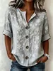 Camisa casual de mujer de manga corta para primavera-verano, comercio exterior europeo y americano, con botones estampados en 3D (botones de madera)