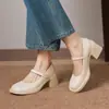 Sapatos Casuais de Novo Estilo com Salto Médio Grosso, Fivela, Solado Plataforma, Tira, Sapatos de Uma Peça, Sapatos de Princesa, Sapatos da Sorte, Tamanhos 33-43