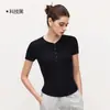 Nueva camisa Henley de estilo veraniego, camiseta corta para mujer, corte ajustado, moderna, versátil, casual, adecuada para fitness y yoga, mangas cortas acanaladas