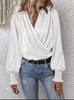 Camisa elegante de color liso con cuello en V y mangas abullonadas para mujer de comercio exterior europeo y americano de Amazon