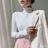 Camiseta de manga larga fina, suave, color blanco, cuello semi-alto, estilo leñoso, para mujer, base, venta al por mayor transfronteriza, otoño e invierno