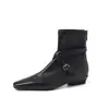 Botas ankle boots estilosas e confortáveis de salto baixo com fivela e corte justo, botas curtas elásticas de salto baixo e bico quadrado para o inverno de 2026 para mulheres, tamanho 42 tamanho grande