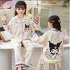 Pijamas de estilo coreano para niñas, ropa de casa de manga larga y fina con dibujos animados para niños y niñas de talla mediana y grande, para primavera y otoño, traje de verano.