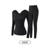 Ropa interior térmica de otoño e invierno para mujer, cuello en V y U, encaje ultradelgado, ropa para realzar la piel, conjunto de ropa base muscular invisible sin marcas 588