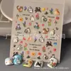 Adesivos de Unha Gato Desenho Animado Fofo Estéreo Relevo Mar Azul 3D Adesivos de Unha Adesivos Impermeáveis Fofos