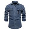 AIOPESON Camisas vaqueras 100% algodón para hombre, camisa vaquera gruesa de otoño de alta calidad para hombre, camisa vaquera informal con botones de color liso