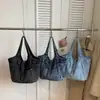Nova Bolsa Jeans Estilo Coreano Ins Super Popular Versátil Fivela Sob o Braço Feminina Bolsa Tote Bolsa de Ombro Azul Lavado Preto