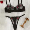 Nuevo Conjunto Sexy de Comercio Exterior Transfronterizo para el Día de San Valentín 2026, Malla Multicolor con Bordado Floral, Lencería Transparente