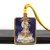 Colgante Thangka de Acero de Titanio Chapado en Oro con Arena Mineral Pintada a Mano Amuleto Collar de los Ocho Santos Patronos Buda Protector