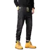 Jeans elásticos para hombre de otoño e invierno, pantalones largos con cordón, pantalones rectos elásticos de microcorte cónico, pantalones de moda para hombre