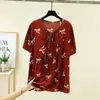 Camisa de Verano 2026 Delgada Holgada Floral con Cuello de Corbata Manga Corta Talla Grande Top Camiseta de Manga Corta de Algodón Artificial
