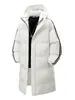 Chaqueta de algodón con capucha de longitud media para hombre, engrosada para abrigar y a prueba de viento en invierno, abrigo casual versátil de algodón grueso de color liso para hombre, en stock