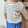 Nueva camiseta de bebé de manga larga a rayas para niñas, estilo otoño e invierno 2025, top de dibujos animados elegante para bebés