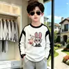 Camiseta de manga larga de algodón puro para niños, primavera y otoño, cómoda y transpirable, top de capa base para niños mayores, camisa de estilo raglán moderna y genial