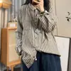 Camisa de Mujer de Estilo Nuevo para Primavera 2026, Cuello Camisero, Manga Larga, Rayas Verticales, Camisa Casual Holgada para Mujer