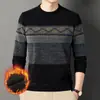 Suéter de Veludo Cotele Masculino para o Inverno com Gola Redonda, Forro de Lã, Espesso e Quente, Camisa Base Tricotada para Homens de Meia-idade e Idosos
