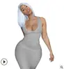 Ropa de Mujer Europea y Americana 2021 Amazon Camisola de Mujer Primavera y Verano Escote en V Profundo Ajustado Sexy Vestido Largo 18