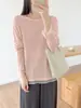 Toma real: Camiseta interior fina de punto de lana para mujer con diseño de dos piezas falsas y bajo de malla, cuello redondo, para otoño