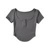 YPFF - Camiseta de manga corta con cuello en U para mujer, estilo Pure Desire, ajustada, compacta, con abertura para la clavícula y cuello umbilical, de moda de verano