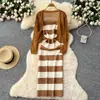 Vestido de Malha com Alça Listrada Crochet Vazado Jaqueta Protetora Solar Yujie Temperamento Leve Traje Socialite Feminino Verão