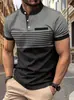 Polo Masculino Europeu e Americano Quente de Verão Novo Gola Alta Estampa Digital 3D Casual Listrado Polo de Negócios