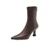 Botas finas de piel de cordero con punta fina estilo francés para mujer 2026 Otoño/Invierno nuevas botas Martin de tacón alto de tacón fino botas cortas de temperamento