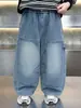 Jeans de Retazos para Niños de Primavera y Otoño Estilo Coreano Pantalones Cargo Holgados con Estilo para Niños Pequeños Pantalones de Moda para Exportación