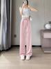 [2435] Nuevos pantalones chinos de seda de hielo para mujer, pantalones de verano de pierna ancha y estrecha, pantalones Guofeng rectos, casuales y frescos.