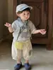 Conjunto de Verano para Bebés y Niños Pequeños Estilo Nuevo Parche de Dibujos Animados Conjunto de Dos Piezas de Manga Corta con Pantalones Cortos Versátil Hecho a Medida